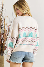 Load image into Gallery viewer, Striped Christmas Tree Drop Shoulder Sweater