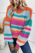 Load image into Gallery viewer, Striped Drop Shoulder Puff Sleeve Sweater