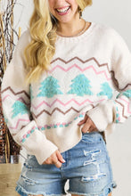 Load image into Gallery viewer, Striped Christmas Tree Drop Shoulder Sweater