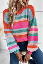 Load image into Gallery viewer, Striped Drop Shoulder Puff Sleeve Sweater