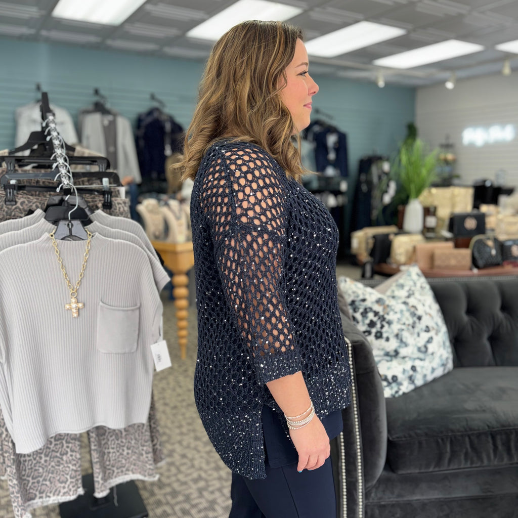 Open Stitch Sweater with Sequins