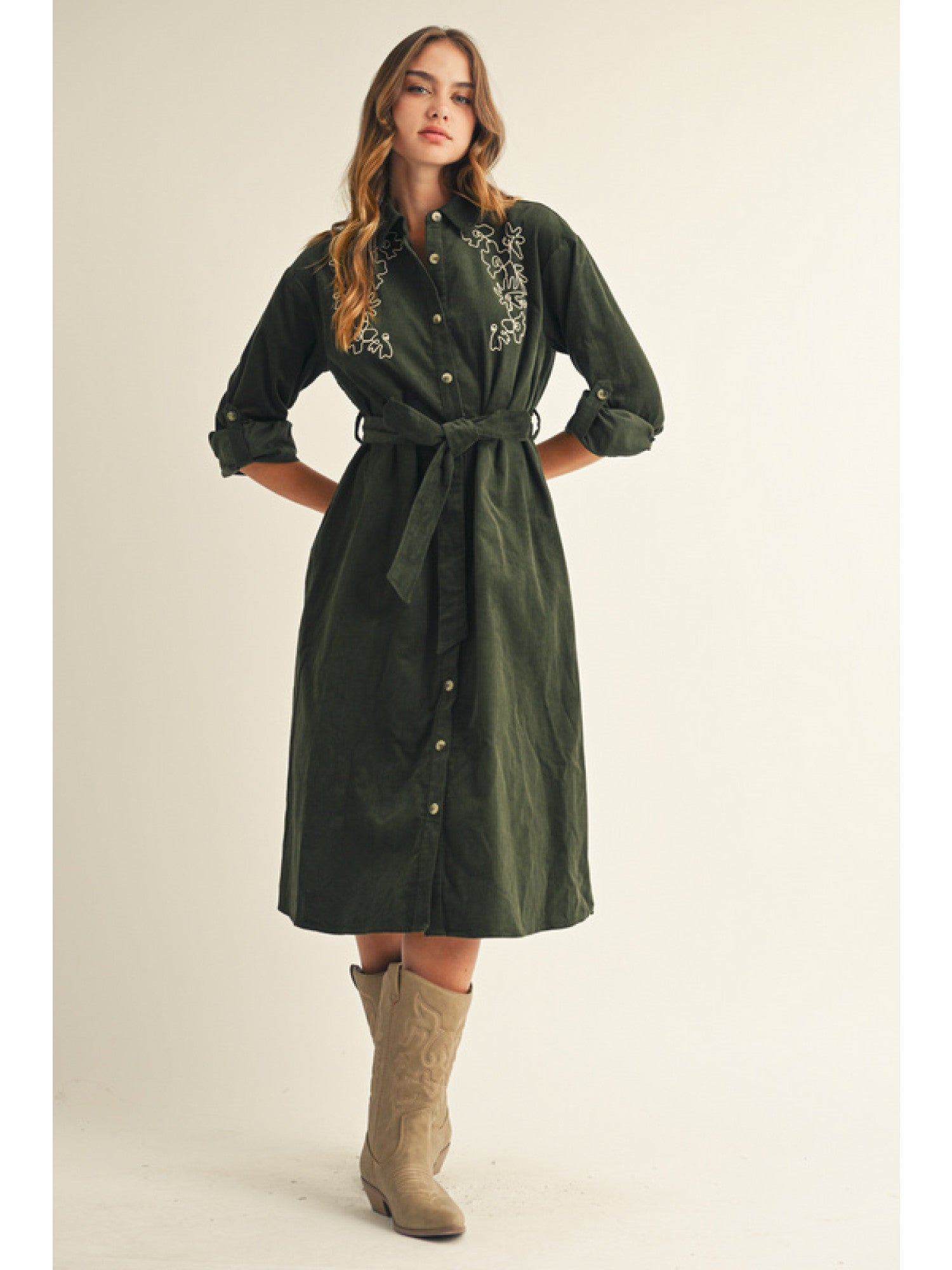 Long Sleeve Corduroy Midi Dress