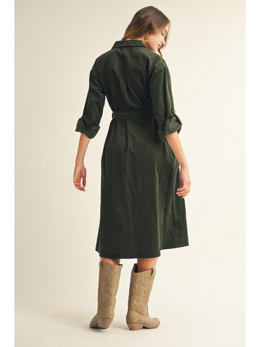 Long Sleeve Corduroy Midi Dress