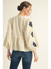 Load image into Gallery viewer, Floral Embroidered 3/4 Puff Sleeve
