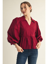 Load image into Gallery viewer, 3/4 Balloon Sleeve Peplum Top
