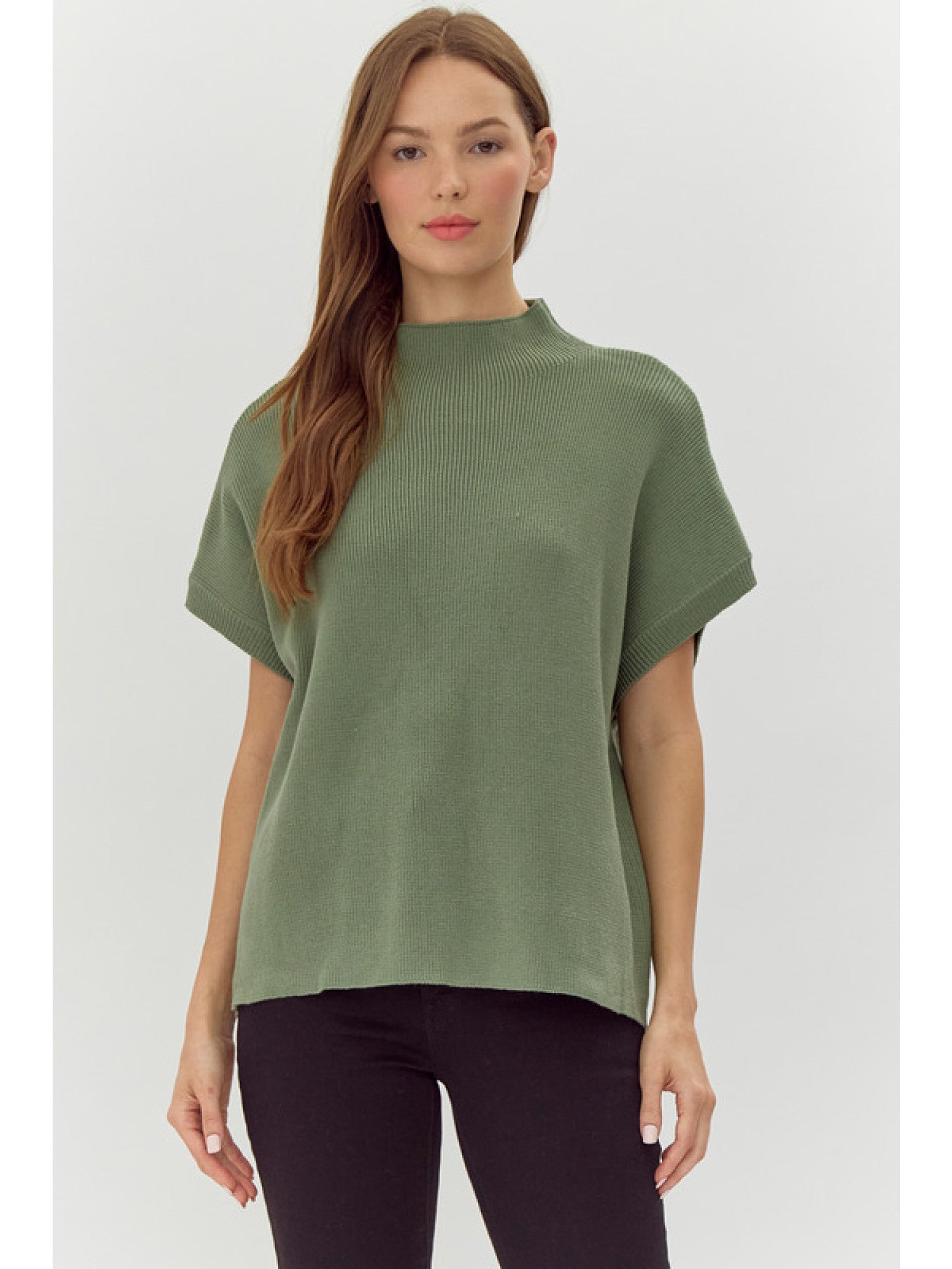 Drop Shoulder Mock Neck Sweater