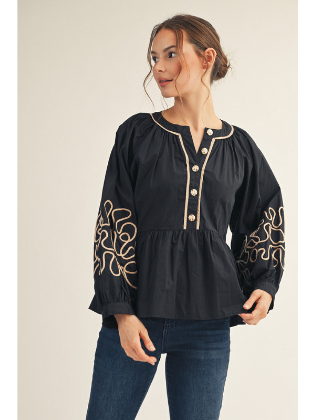 Long Puff Sleeve Peplum Top