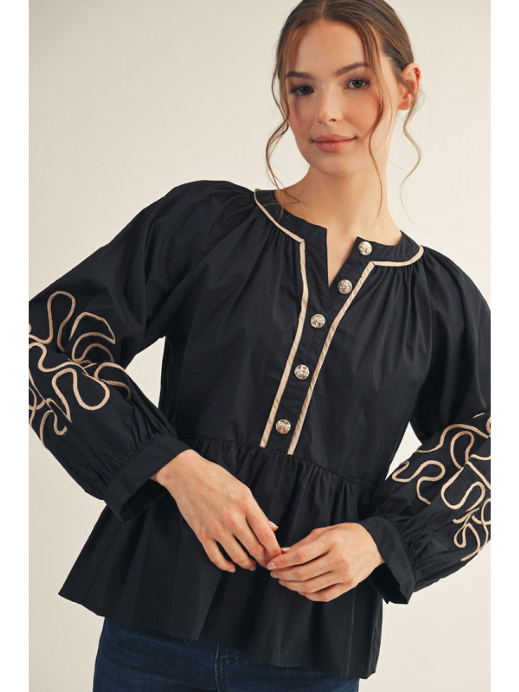 Long Puff Sleeve Peplum Top