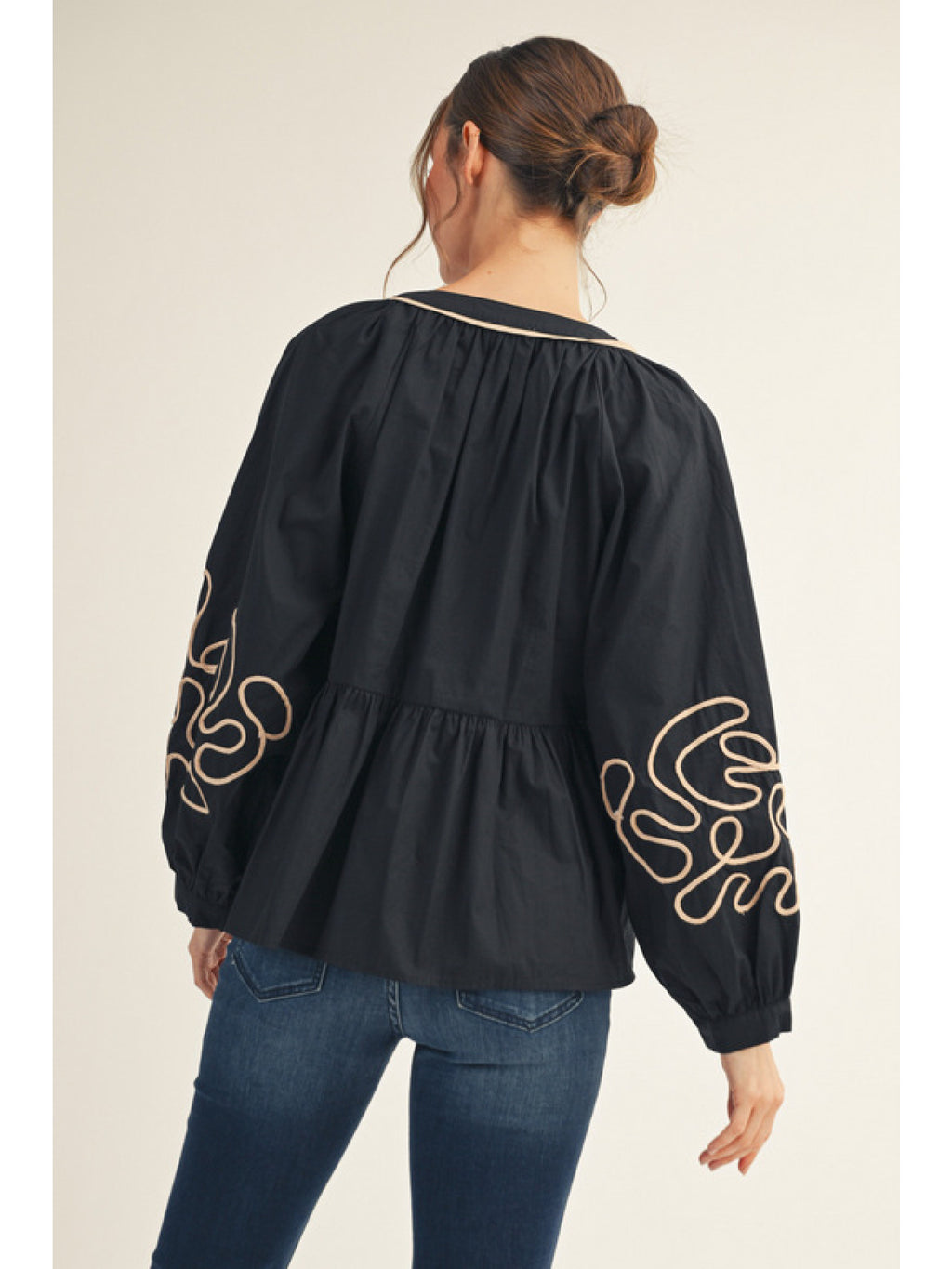 Long Puff Sleeve Peplum Top