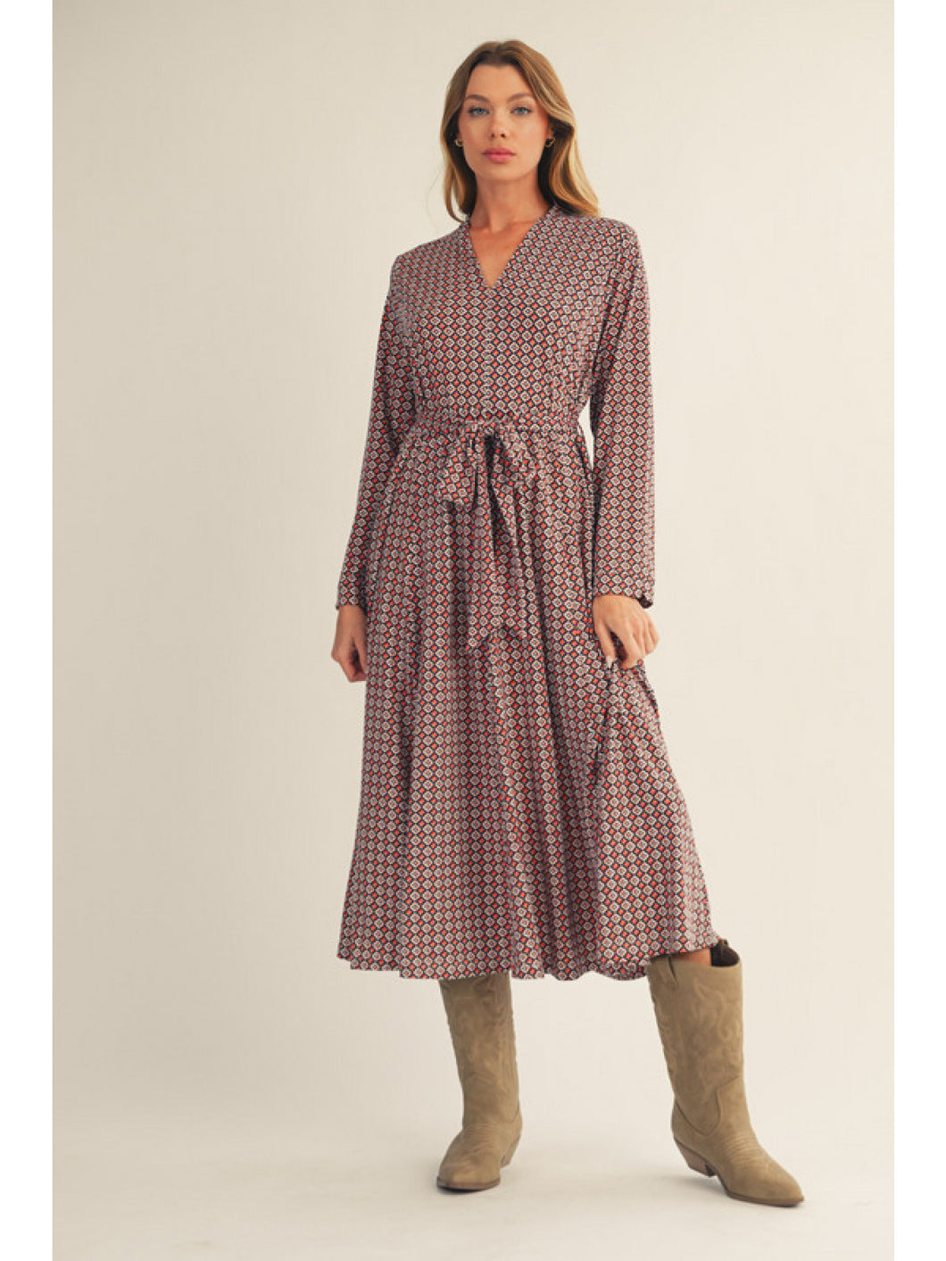 Long Sleeve Flare Midi Dress
