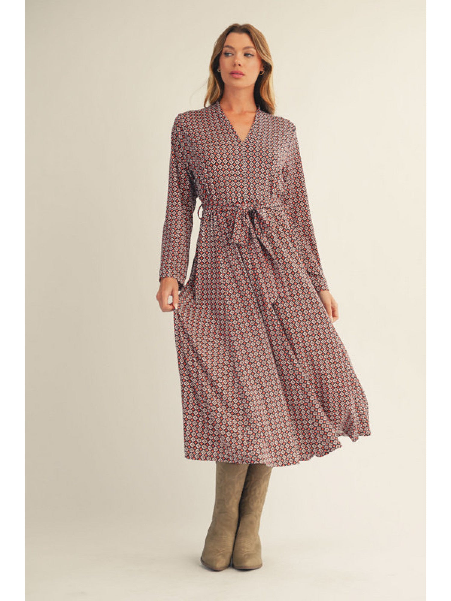 Long Sleeve Flare Midi Dress