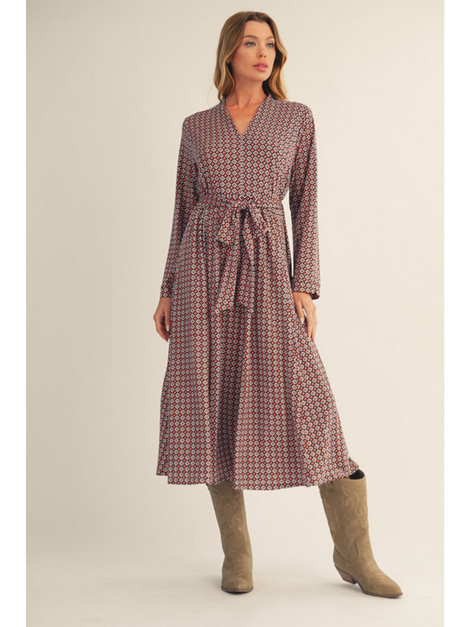 Long Sleeve Flare Midi Dress