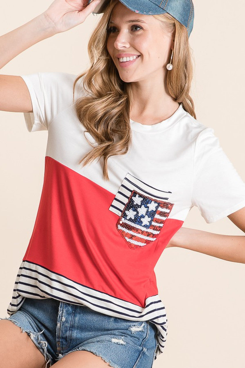 4th of July Sequin Pocket Top