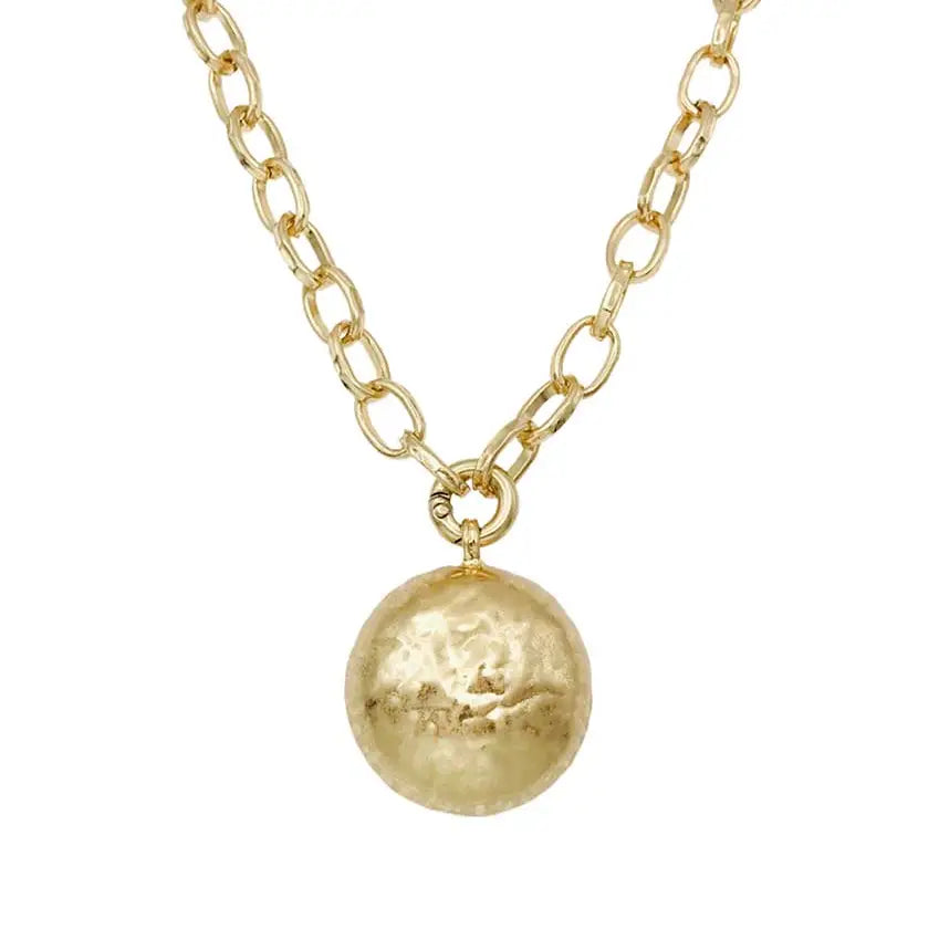 Hammered Round Pendant Chain Link Necklace