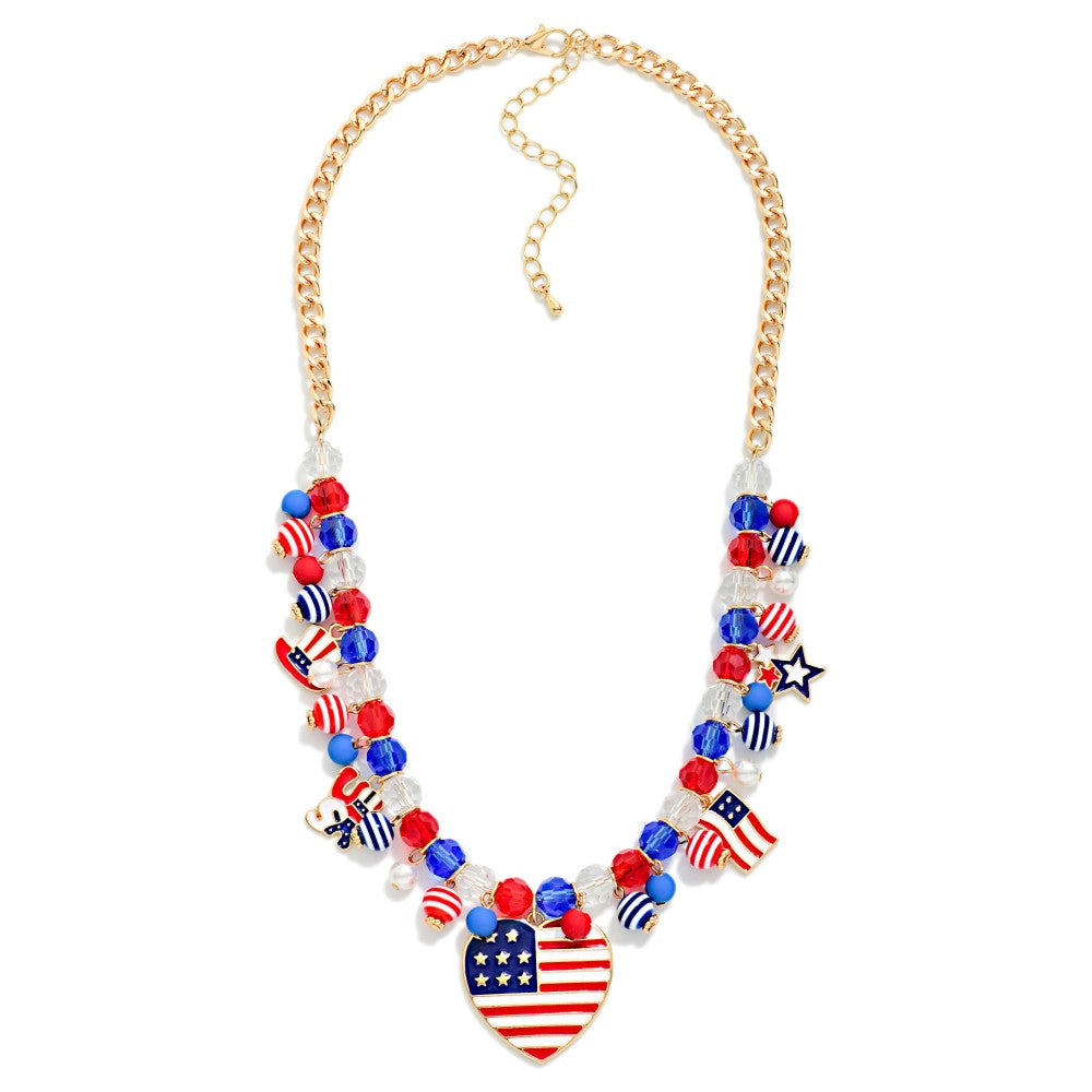 Chain Link Charm Necklace Featuring Enamel Americana Charms