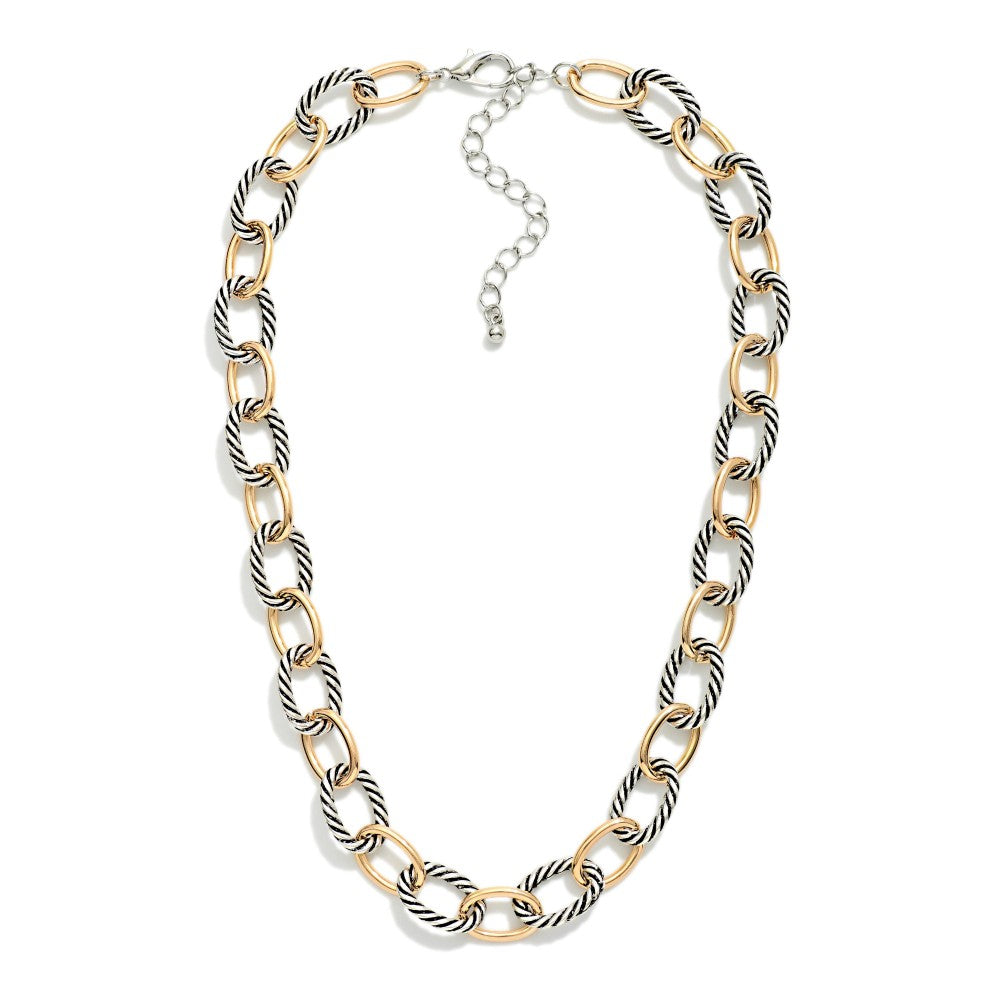Gold & Twisted Metal Link Chain Link Necklace