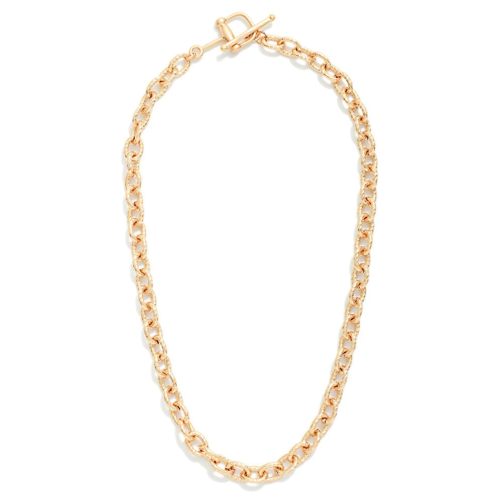 Twisted Metal Chain Link Necklace With Toggle Clasp