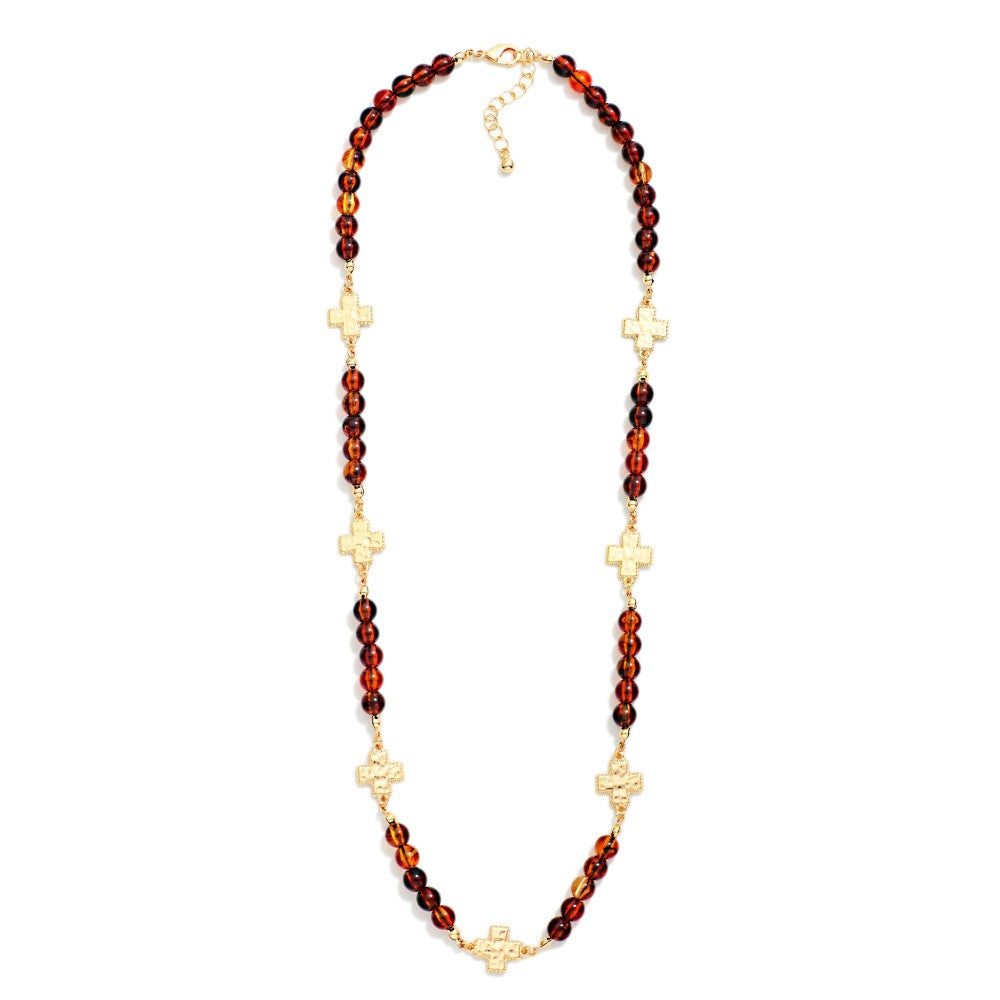 Tortoise Acetate Bead Cross Station Necklace