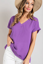 Load image into Gallery viewer, Woven V Neck with Cuffed Short Sleeve Top
