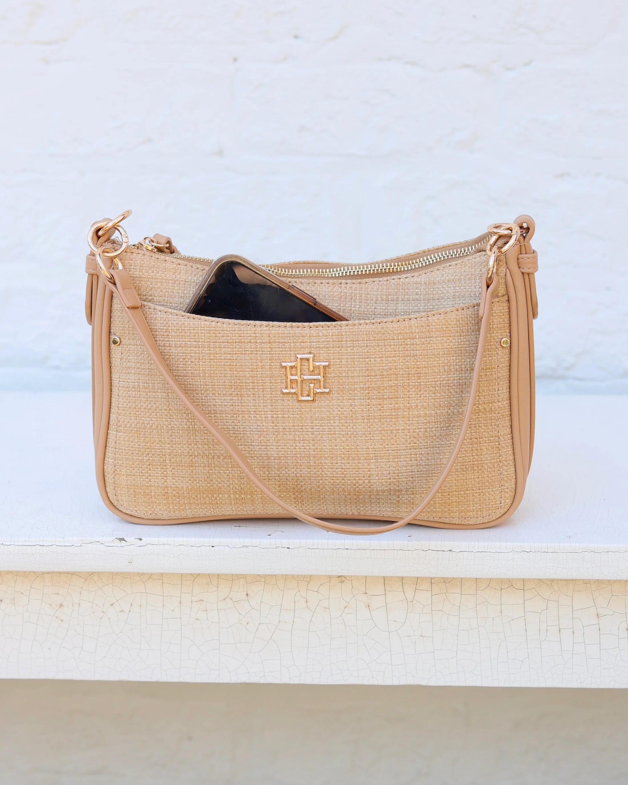 Woven Straw Structured Handbag