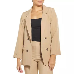 Solid Folded Sleeve Blazer