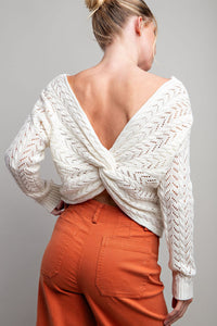 Twist Back Long Sleeve Crochet Top