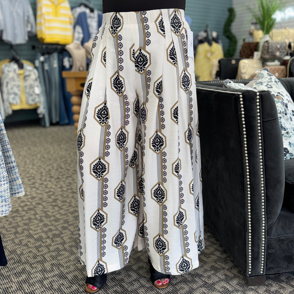 Geometric Boho Print Wide Leg Pants