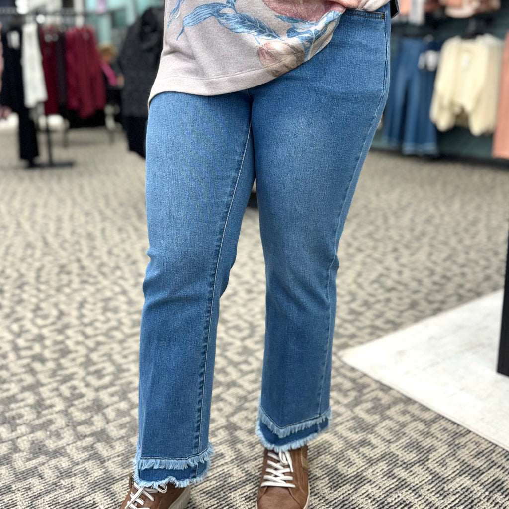 Double Fringe Hem Flare Leg Jean