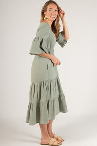 Gauze Tiered Button Up Midi Dress