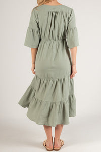 Gauze Tiered Button Up Midi Dress