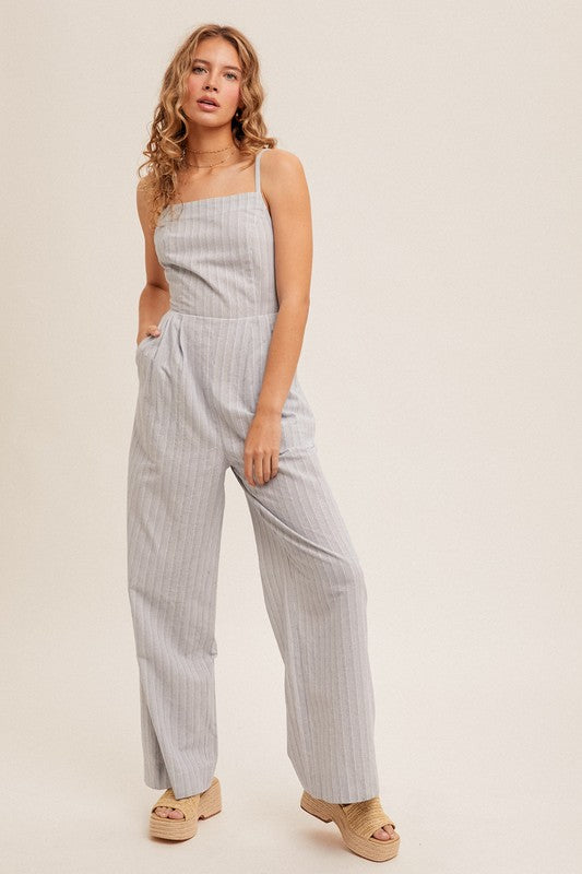 Wide Leg Striped Jumpsuit