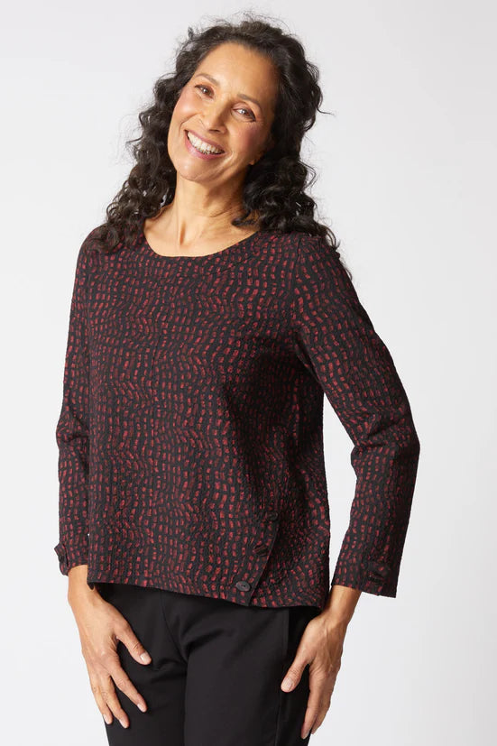 21748 Pucker Weave Mosaic Print Button Pullover