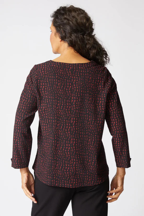 21748 Pucker Weave Mosaic Print Button Pullover