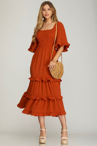 Bell Sleeve Tiered Midi Dress