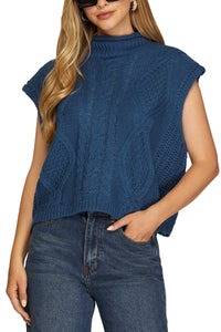 Mock Neck Cable Knit Sweater Vest