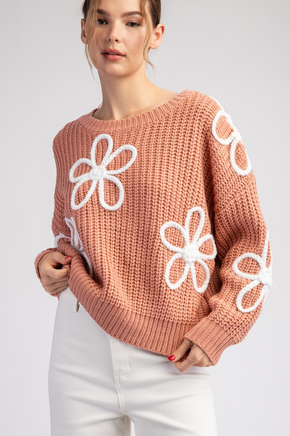 Flower Stitch Long Sleeve Sweater