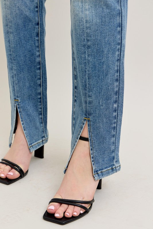 High Waisted Front Seam with Slit Straight Leg