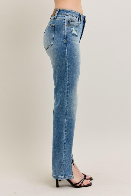 High Waisted Front Seam with Slit Straight Leg