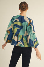 Load image into Gallery viewer, 3/4 Balloon Sleeves Abstract Print Peplum Top
