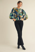 Load image into Gallery viewer, 3/4 Balloon Sleeves Abstract Print Peplum Top
