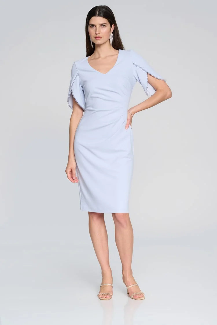 Scuba Crepe Sheath Dress with Pearl Detail