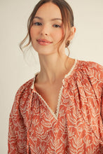 Load image into Gallery viewer, Leaf Print Peasant Top
