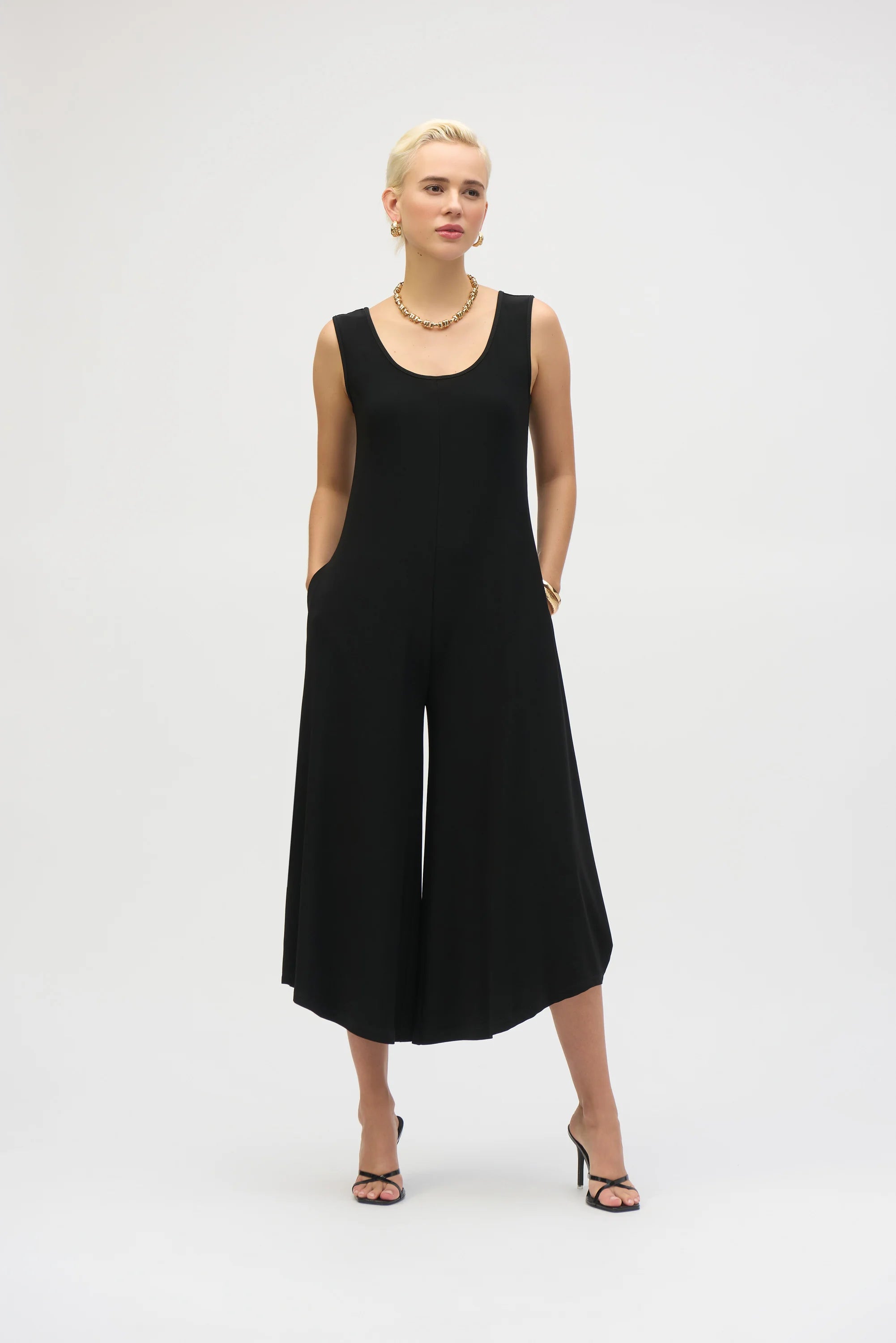 252026 Silky Knit Wide-Leg Sleeveless Jumpsuit