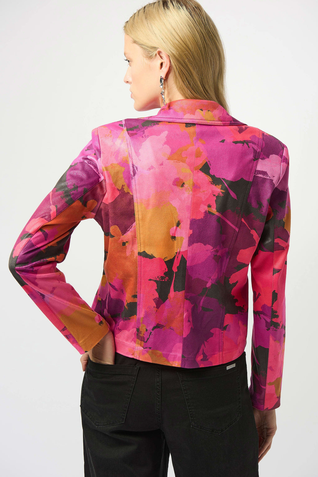 Foiled Faux Suede Abstract Print Fitted Jacket-FT