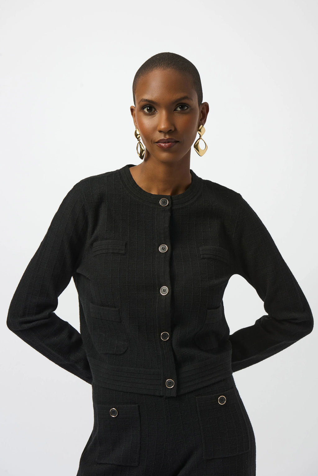 253983 Crew Neck Button-Front Jacket- FT