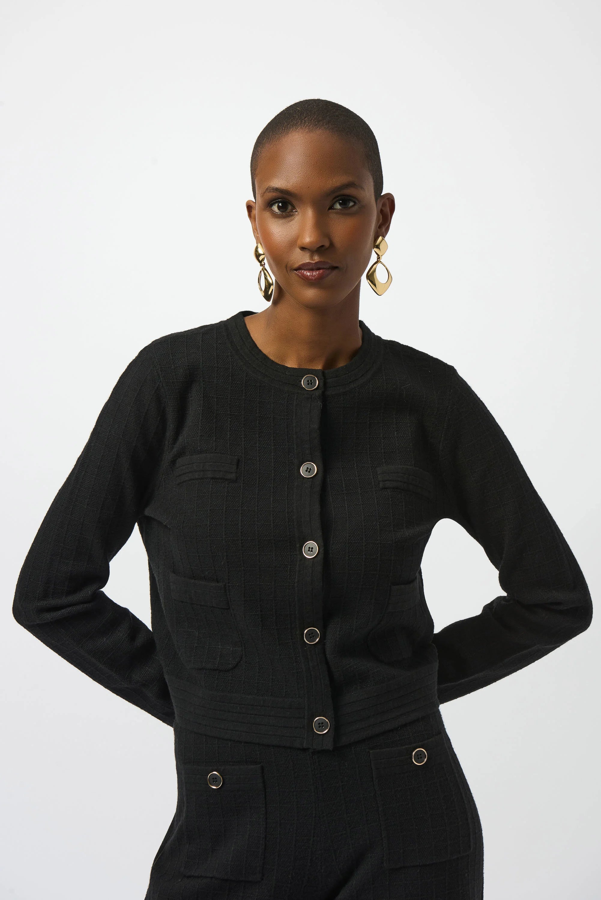 253983 Crew Neck Button-Front Jacket- FT