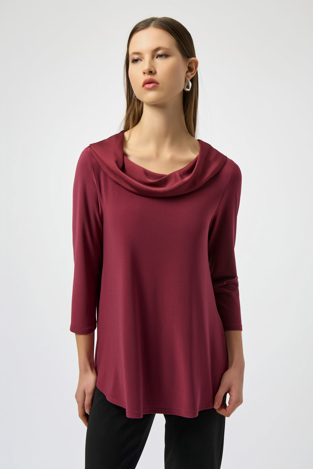 Silky Knit & Satin Cowl Neck Flared Top