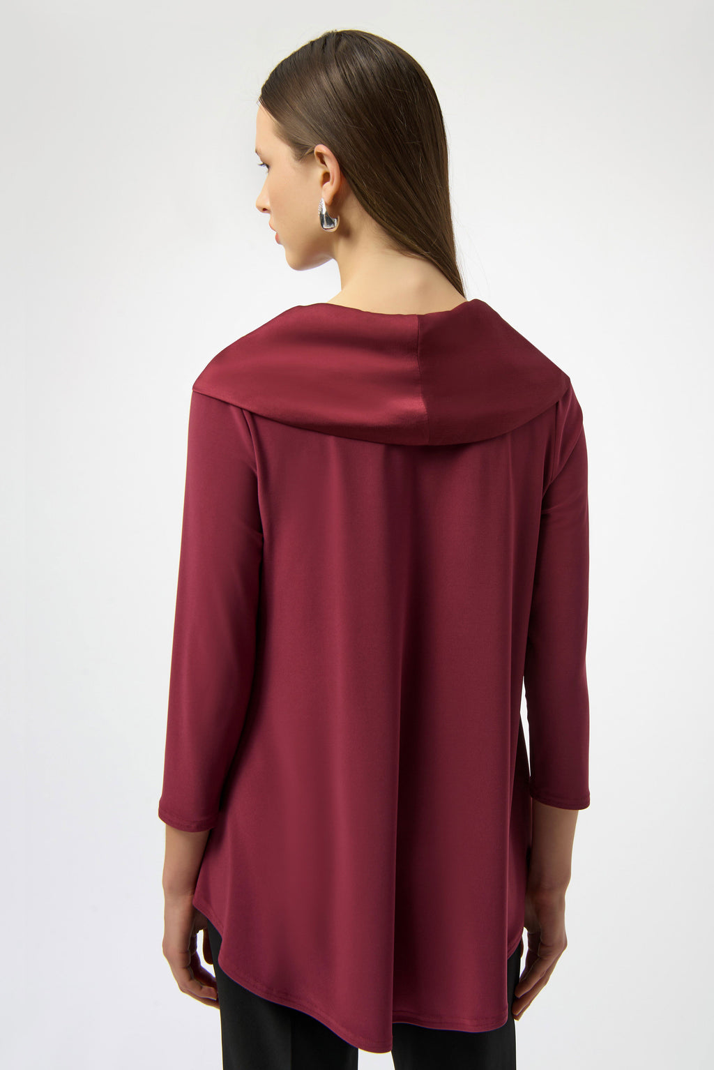 Silky Knit & Satin Cowl Neck Flared Top