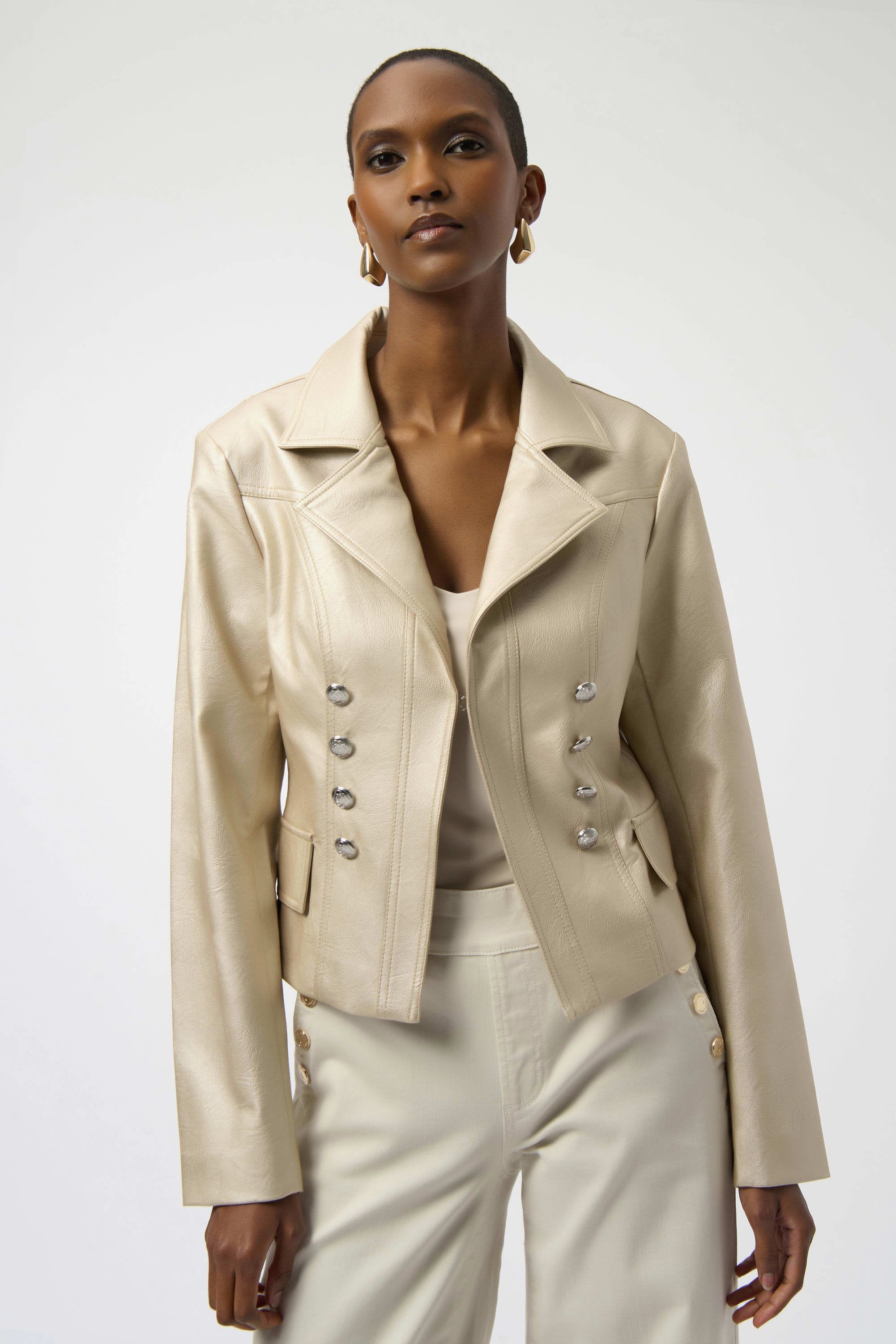 254925 Leatherette Notched Collar Fitted Jacket