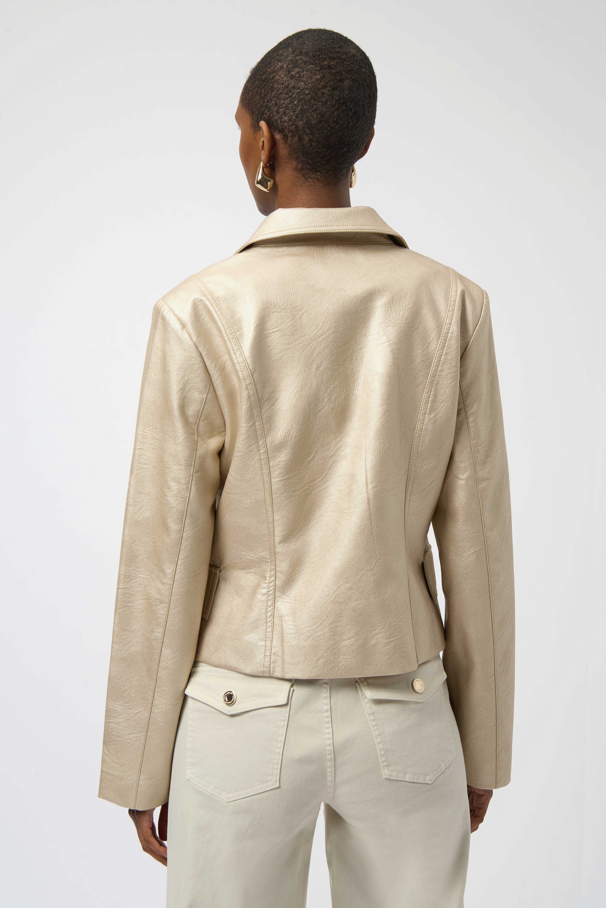 254925 Leatherette Notched Collar Fitted Jacket